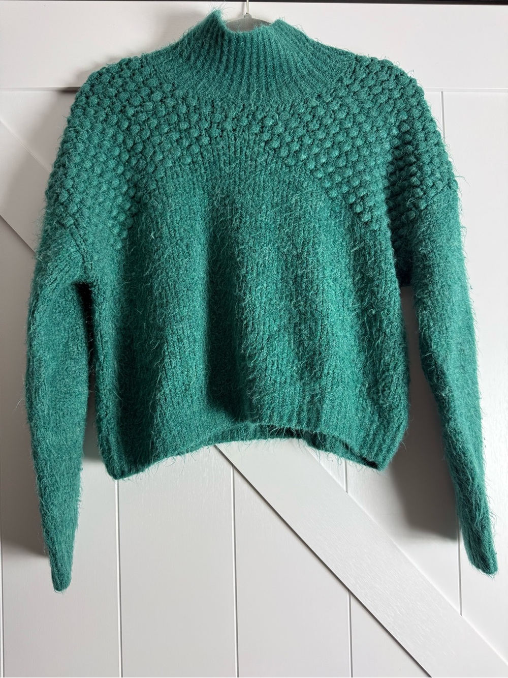 Free People Cozy Teal Textured Mock Neck Sweater - Women